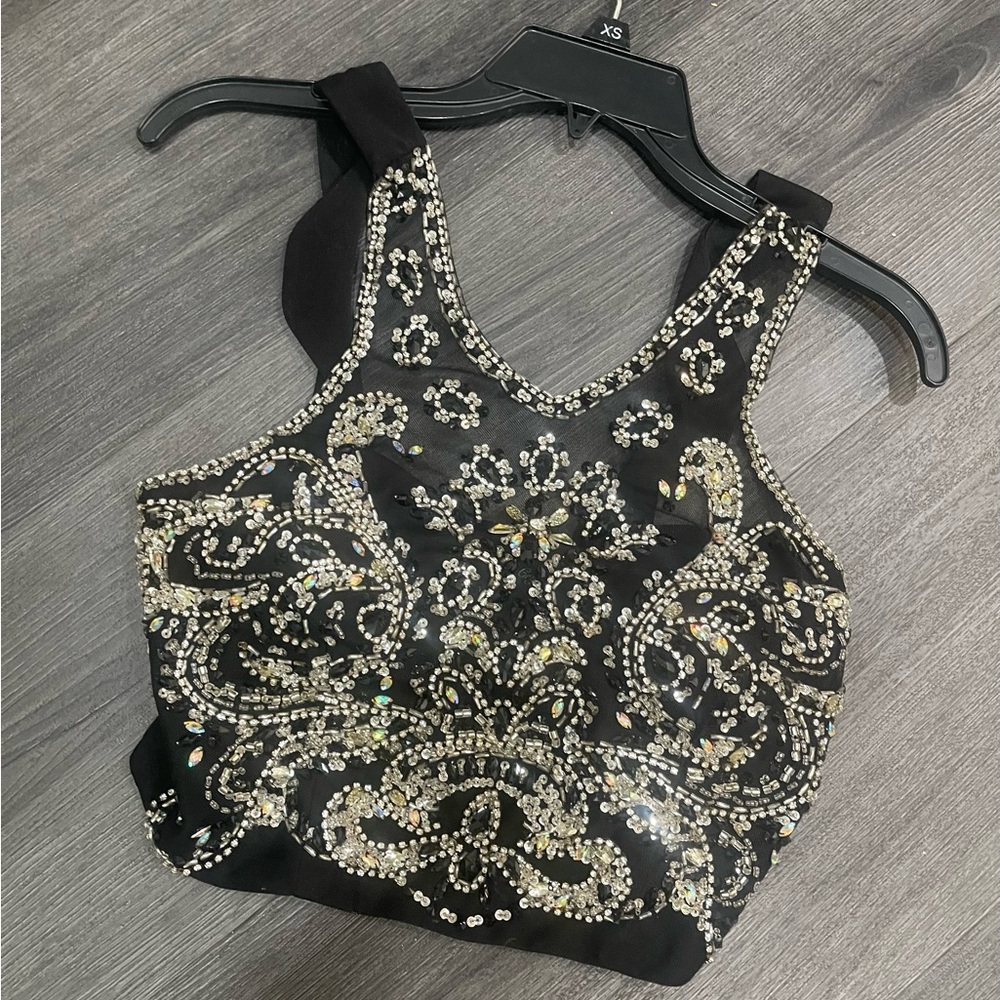 Crystal Doll Silver and Black Embellished Sleeveless Hoemcoming or prom Top